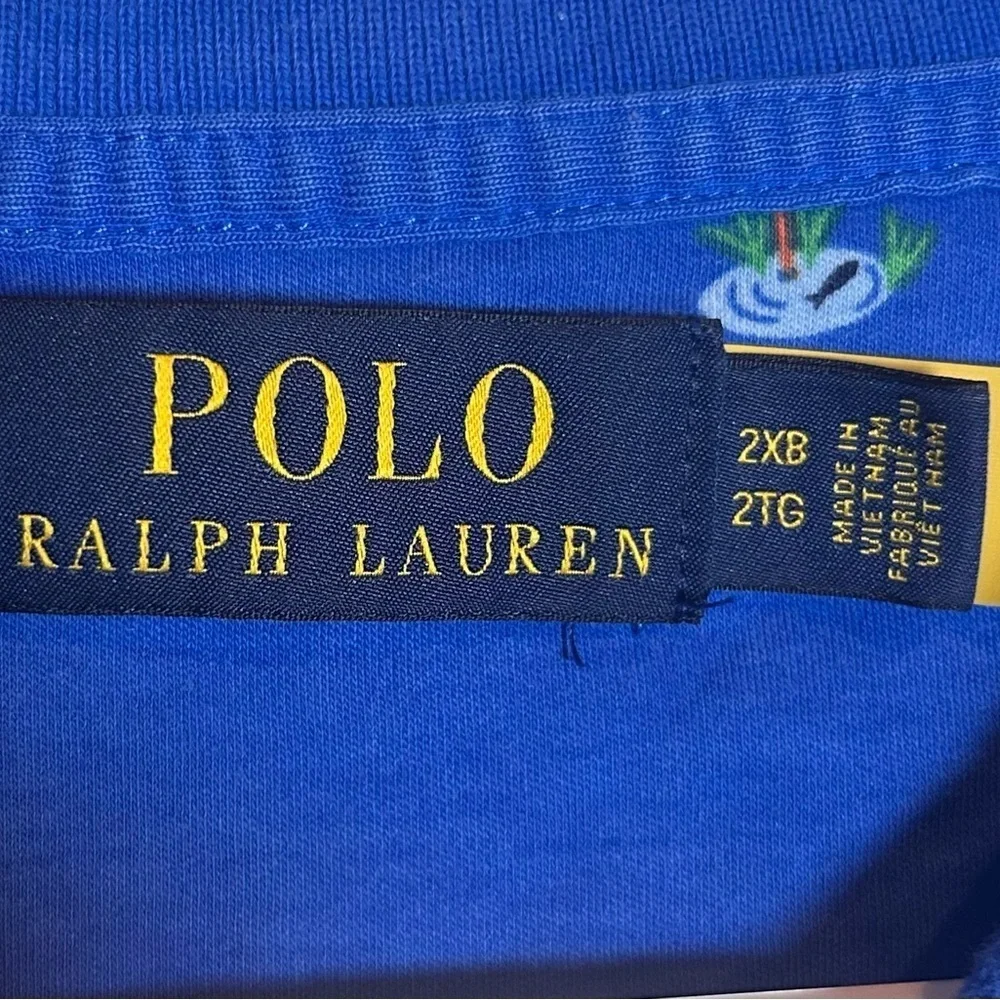 Polo Ralph Lauren Mens 2TG (2X Tall) Short Sleeve Shirt Blue Pink Flamingo
